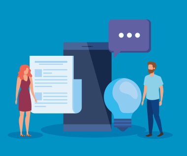 belge bilgi ve ampul fikir ile kadın ve adam