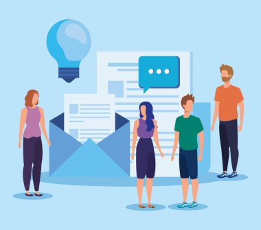 ampul fikir ve belge ile kadın ve erkek ekip çalışması