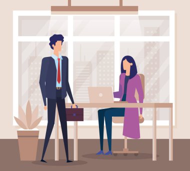 bavulu ile profesyonel işadamı ve iş kadını takım çalışması