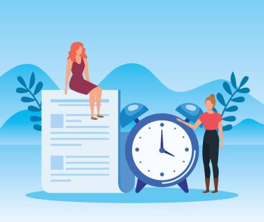 Saat ve belge bilgileri ile kadın takım çalışması