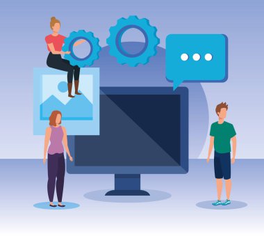 bilgisayar teknolojisi ve dişli ile erkek ve kadın ekip çalışması