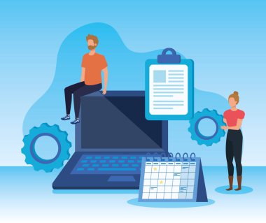 dizüstü bilgisayar teknolojisi ve belgeleri ile kadın ve erkek takım çalışması