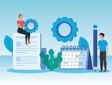 belge ve takvim ile kadın ve erkek takım çalışması