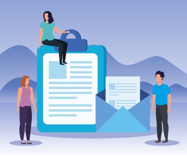 belge ve mektup ile kadın ve erkek takım çalışması