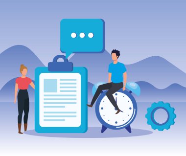 belge ve sohbet balonu ile kadın ve erkek takım çalışması