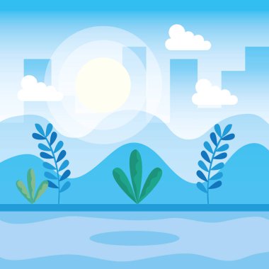 Doğa dalları ile dağlar peyzaj bitkiler