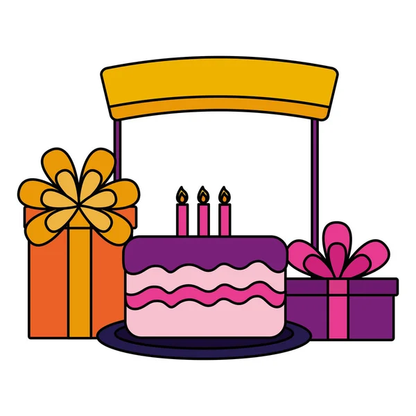 Caja de regalos de pastel y celebración de cumpleaños tablero — Archivo Imágenes Vectoriales