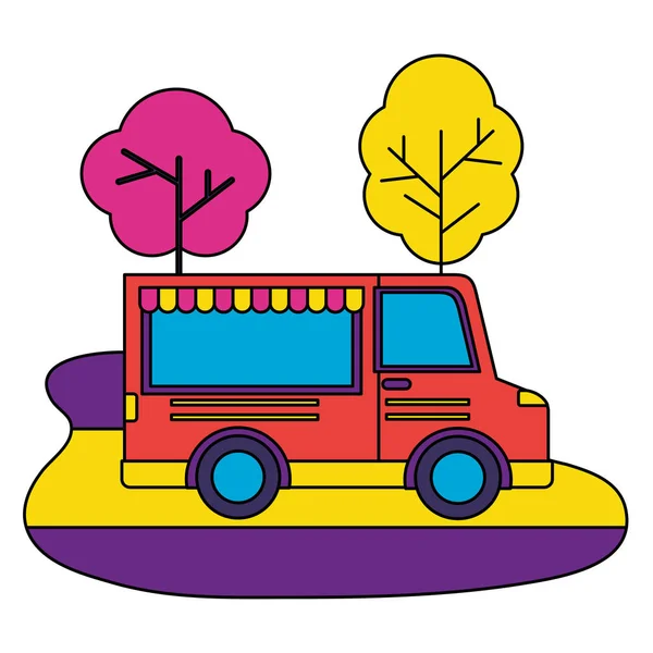 Food truck park straat bomen ontwerp — Stockvector