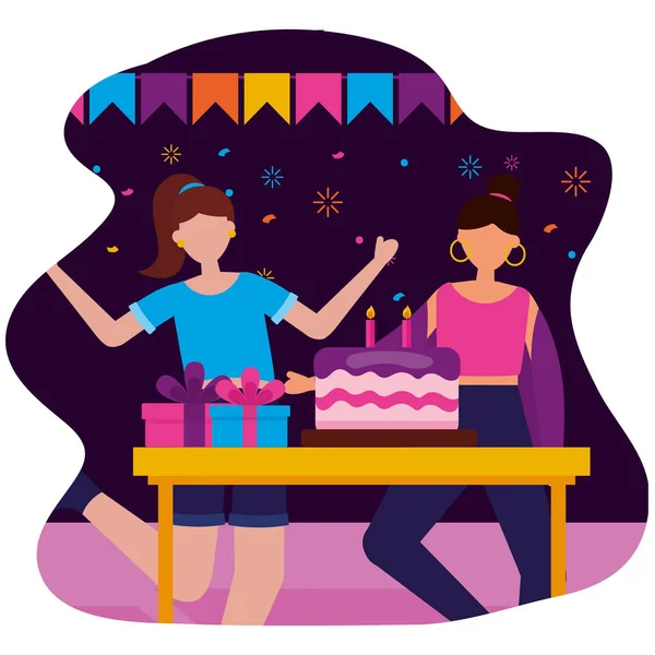 Vrouwen partij taart geschenken verjaardag viering — Stockvector