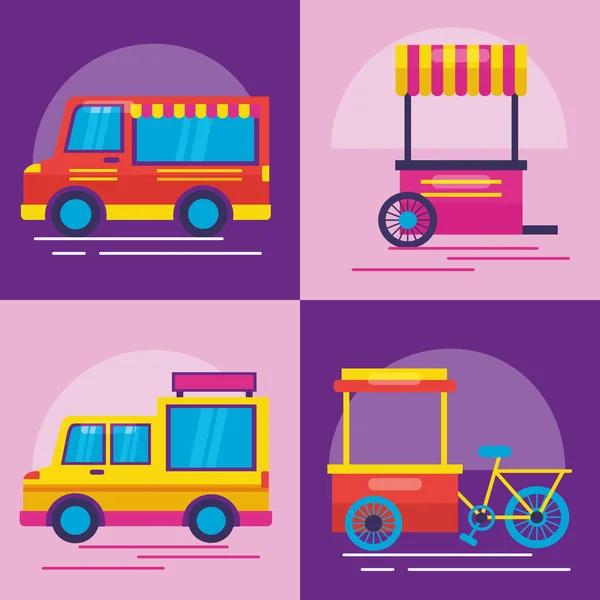 Food Trucks vlakke ontwerp afbeelding — Stockvector