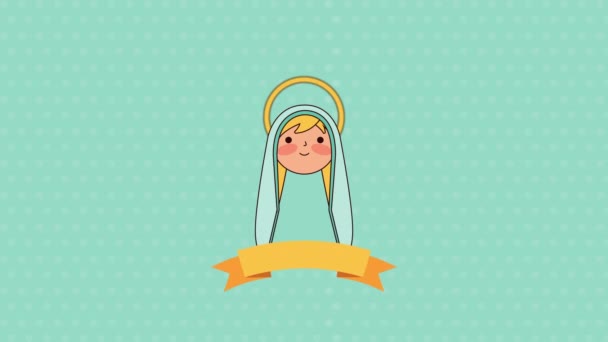 Cute virgin mary manger character — Stock Video