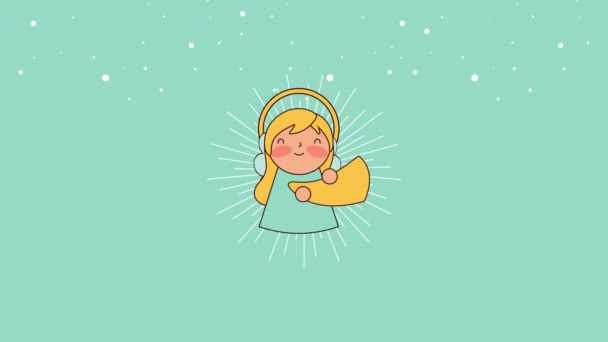 Bonito pequeno anjo personagem manjedoura — Vídeo de Stock
