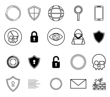 siber güvenlik tek renkli set simgeleri paketi