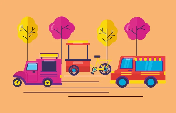 Imagen de diseño plano de food trucks — Archivo Imágenes Vectoriales