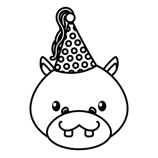 Anniversaire célébration chapeau de fête hippopotame mignon — Image vectorielle