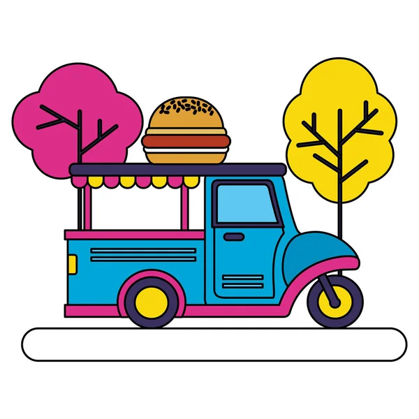 Food Truck Burger Park gatuträd — Stock vektor