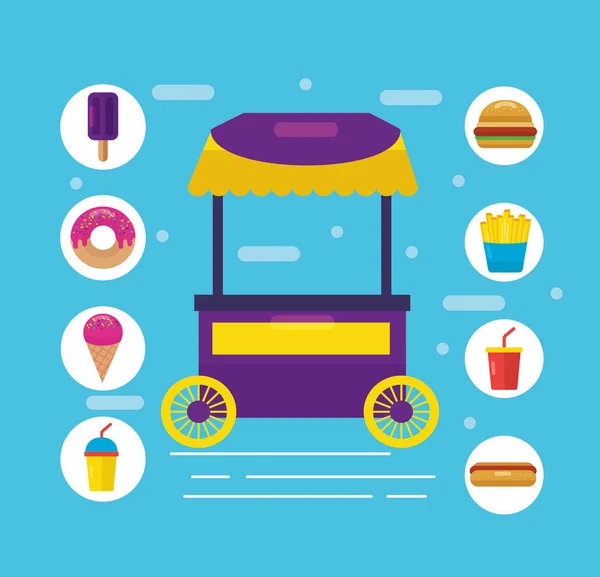 Imagen de diseño plano de food trucks — Vector de stock