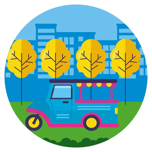 Φορτηγό τροφίμων πάρκο δρόμο δέντρα σχεδιασμό — Διανυσματικό Αρχείο