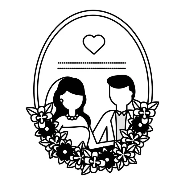 Bride and groom love flowers wedding — Stock Vector