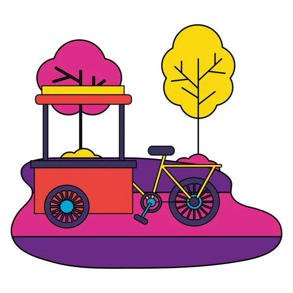 Vélo chariot alimentaire rue parc — Image vectorielle