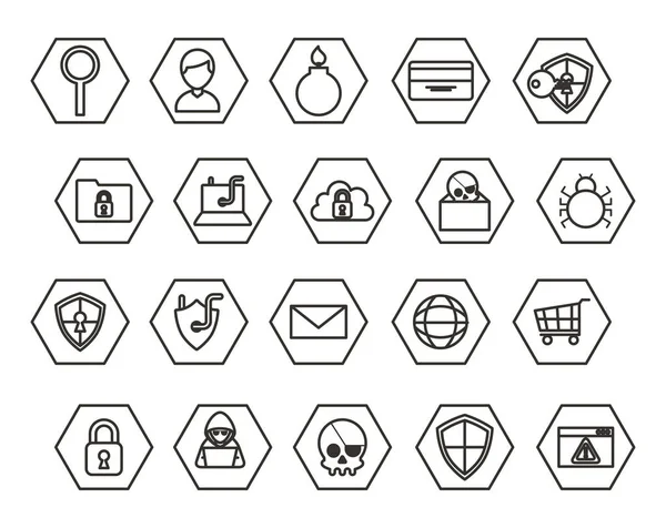 Pacote de ícones de conjunto monocromático de segurança cibernética — Vetor de Stock