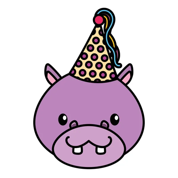 Cumpleaños celebración lindo hipopótamo partido sombrero — Archivo Imágenes Vectoriales
