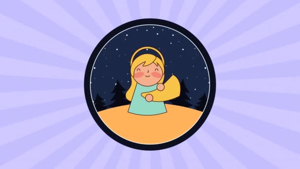 Cute Little Angel w nocy Manger charakter — Wideo stockowe