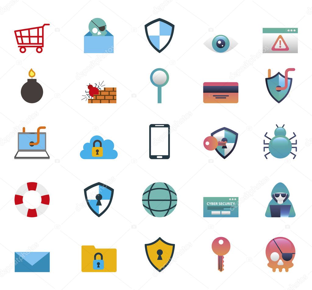 bundle of cyber security colorful set icons