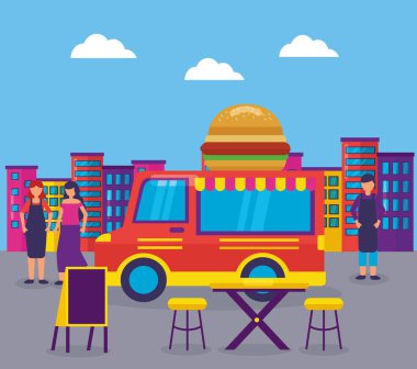 Gıda kamyon Festivali düz tasarım