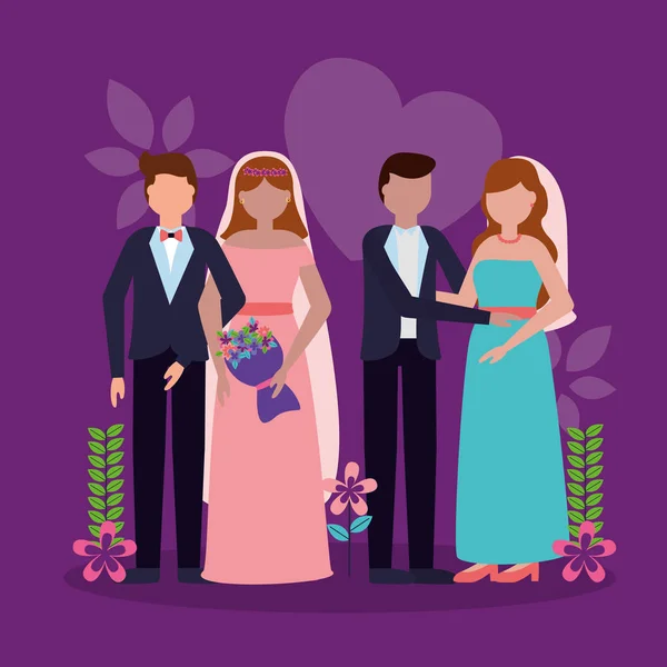 Düz tasarım düğün insanlar görüntü — Stok Vektör