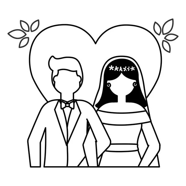 Couples mariage mariée et marié amour coeur — Image vectorielle