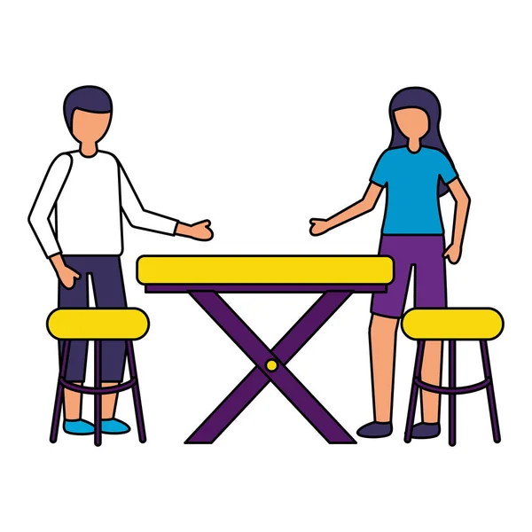 Hombre y mujer clientes mesa y sillas — Vector de stock