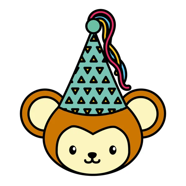 Celebracja kapelusz małpa party urodziny ładny — Wektor stockowy