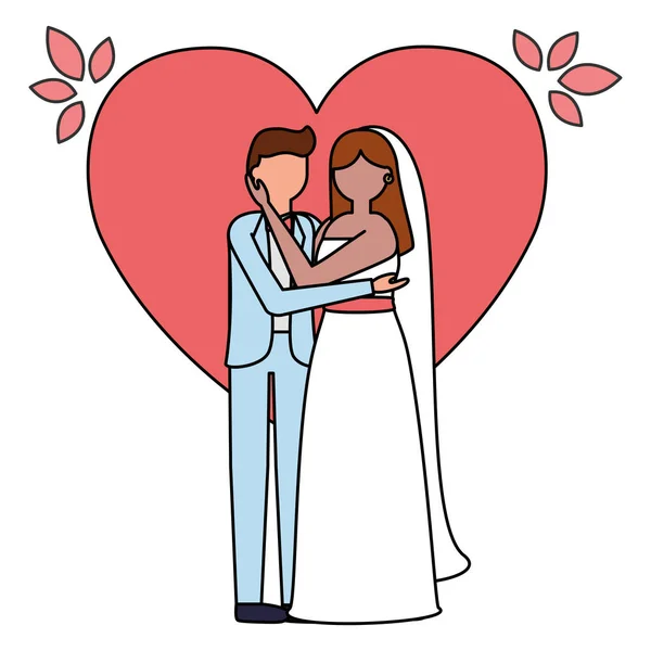 Couples mariage mariée et marié amour coeur — Image vectorielle