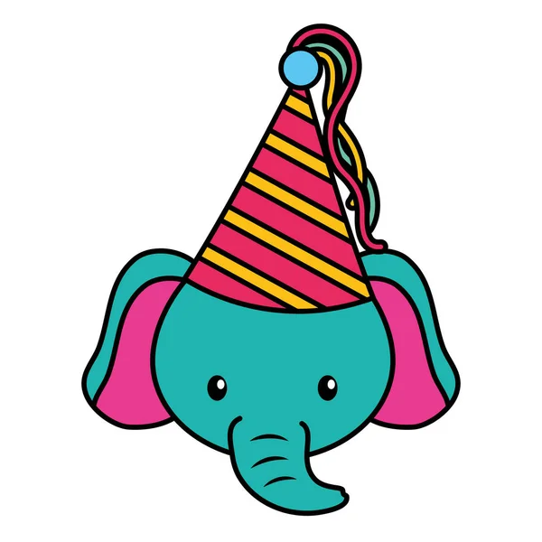 Cumpleaños celebración lindo elefante partido sombrero — Vector de stock