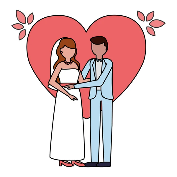 Pary ślubne panny młodej i pana młodego miłość serce — Wektor stockowy