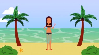 Sahilde kız ile yaz saati tatiller