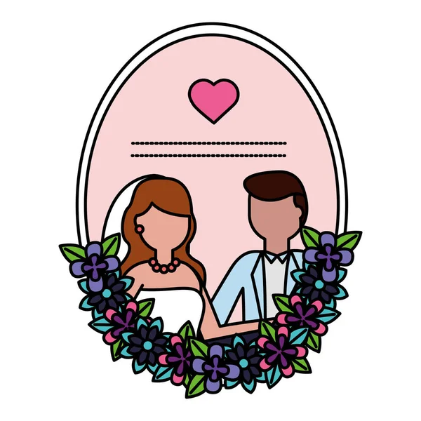 Bride and groom love flowers wedding — Stock Vector