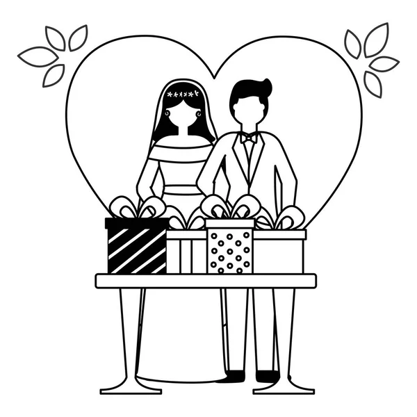 Mariée et marié boîtes cadeaux jour de mariage — Image vectorielle