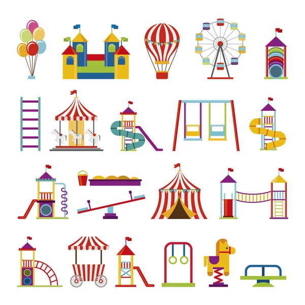 Bundle of set amusement park icons — Stock Vector