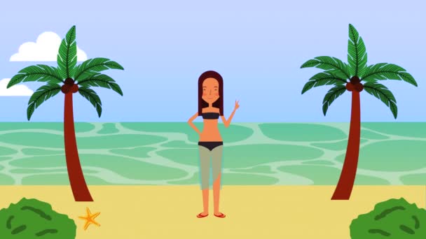 Sommerurlaub mit Mädchen am Strand — Stockvideo