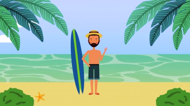 ビーチで男と夏休み — ストック動画
