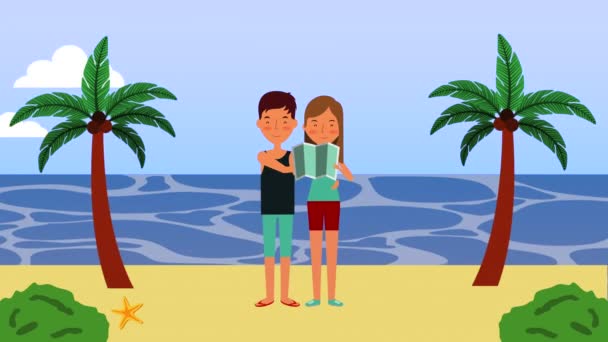 暑假与情侣在海滩上 — 图库视频影像