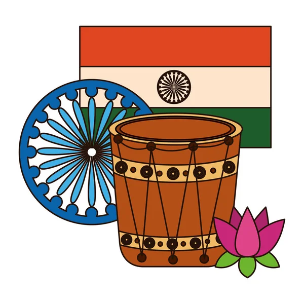Indian flag with ashoka chakra and drum — Stock Vector