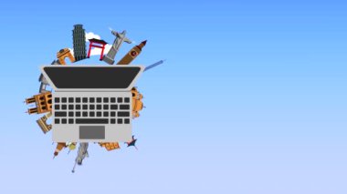 Laptop ve dünya anıtları ile zaman tatiller