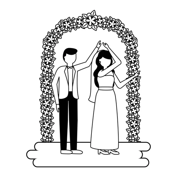 Νύφη και τον γαμπρό αψίδα λουλούδια διακόσμηση γάμου — Διανυσματικό Αρχείο