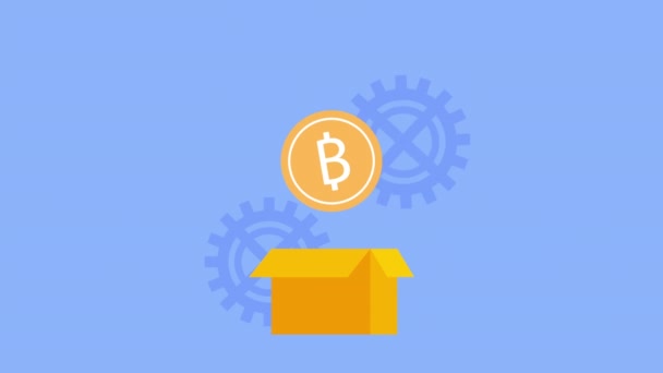 Handel Bitcoin z animacją kartonu pudełkowych — Wideo stockowe