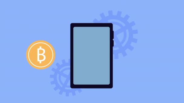 Εμπόριο Bitcoin με κινούμενα γραφικά smartphone — Αρχείο Βίντεο