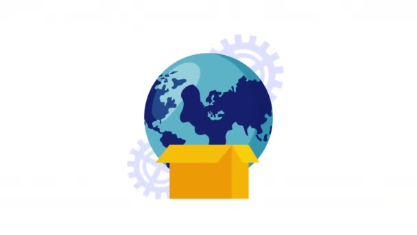 Bitcoin commerce met box en planeet animatie — Stockvideo