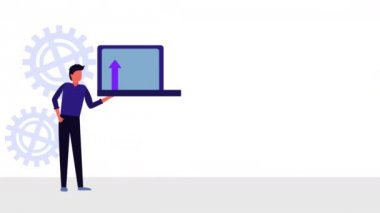 iş büyüme Infographic ile işadamı ve laptop